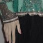 Oleg Cassini 80s Beaded Sequin Top Short Sleeves Turquoise Silver White Top  #71