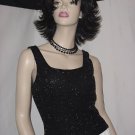 Black Beaded Sequin Top Bead Party Cruise Silk Formal Evening Blouse  #71