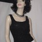 Black Beaded Sequin Top Bead Party Cruise Silk Formal Evening Blouse  #71