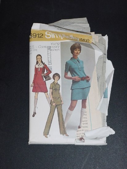 Sewing Pattern dress tunic mini-skirt pants 8912 Simplicity Miss Size 12 Bust 34 No. 88