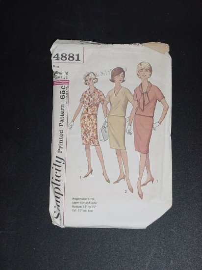 Simplicity Size 16 Vintage Sewing Pattern Womens Two Piece Dress 4881  No. 88