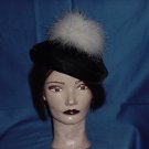 Black velvet Vintage womans hat White frou frou pom pom top Ladies hat Ostrich feathers No. 80 Black velvet Vintage womans hat White frou frou pom pom top Ladies hat Ostrich feathers No. 80