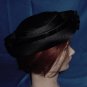 Black turned up brim hat poly straw shiny bows No. 82