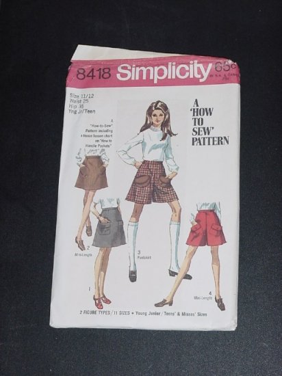 Teens Sewing pattern Skirt Mini Pant Skirt Simplicity Pattern 8418  No. 88