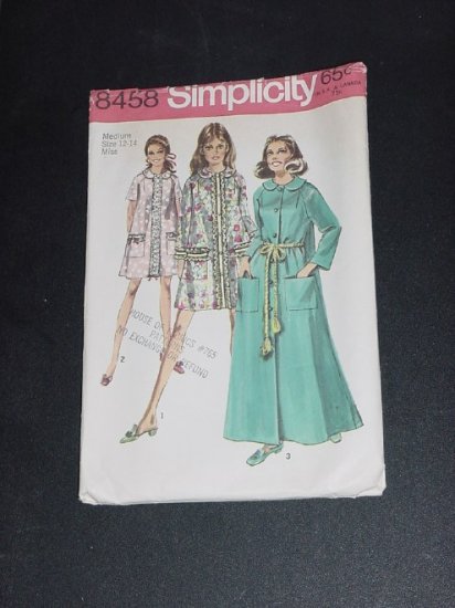 Simplicity Robe pattern 8458 Miss Medium vintage robe two lengths 1969 ...