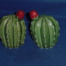 Salt Pepper Shaker Cacti Small green Desert Cactus red blossom Barrel Cactus No. 88