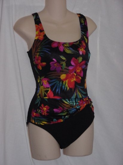 Longitude Swim suit Size 10 Bust 32 Black multi color front No. 88
