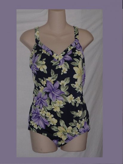 Elizabeth by Liz Claiborne Swimsuit 20W purple lavender yellow ivory ...