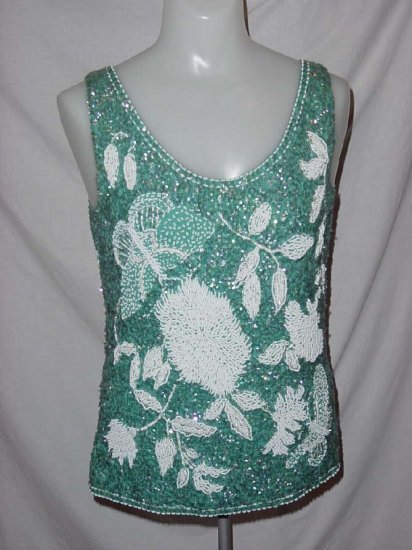 1950s 1960s Vintage beaded sequined Shell Evening Blouse Fancy top No. 96