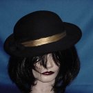 Vintage Womens hat Frank Olive black derby hat small brim gold trim - No 100a Vintage Womens hat Frank Olive black derby hat small brim gold trim - No 100a