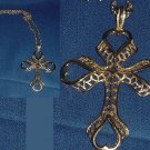 Large Necklace Ornate gold tone cross open work Medieval look No. 97