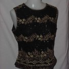 Papell Evening Boutique Top medium black gold beaded sequined embroidered shell blouse top  No. 106