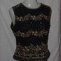 Papell Evening Boutique Top medium black gold beaded sequined embroidered shell blouse top  No. 106