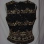 Papell Evening Boutique Top medium black gold beaded sequined embroidered shell blouse top  No. 106