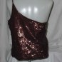 Glitzy Top One shoulder Chocolate brown sequin halter top #109