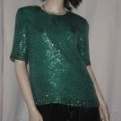 Teal green sequin beaded blouse pullover Medium Minor flaw  No 111