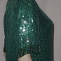 Teal green sequin beaded blouse pullover Medium Minor flaw No 111