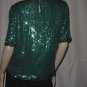 Teal green sequin beaded blouse pullover Medium Minor flaw No 111