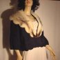 Evening jacket black ribbon jacket woven ribbon coat Fur collar Vintage 1950s 1960s  #112