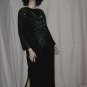 Black sequin dress Gunit black background green sequin design dress 1980s  No. 116