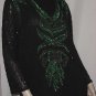 Black sequin dress Gunit black background green sequin design dress 1980s  No. 116