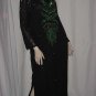 Black sequin dress Gunit black background green sequin design dress 1980s  No. 116