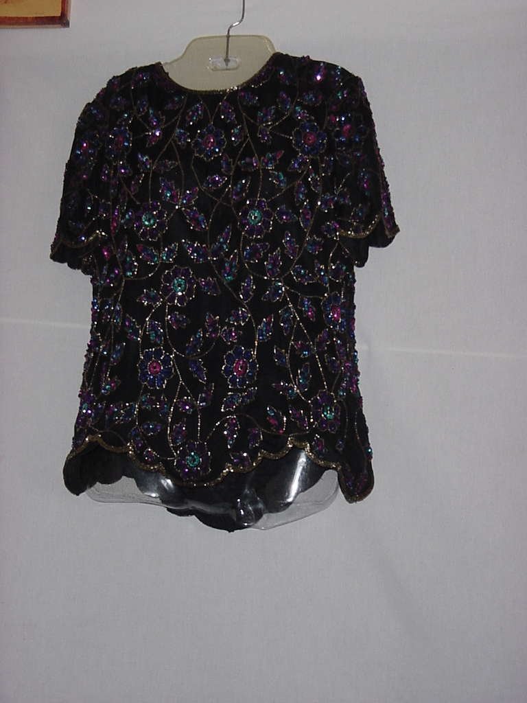 Papell Evening Boutique Top medium beaded sequined evening shell blouse ...