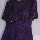 Stenay Evening top sequin beaded blouse pullover Medium top Deep purple No. 128