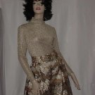 1970s evening dress Gold stretch top Leaf design lame skirt  No. 136