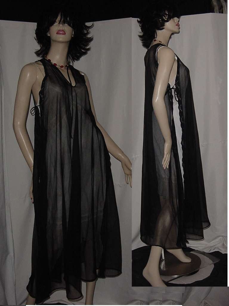 Sheer Black Nightgown Grecian Open Side Vintage Nightgown No 134 