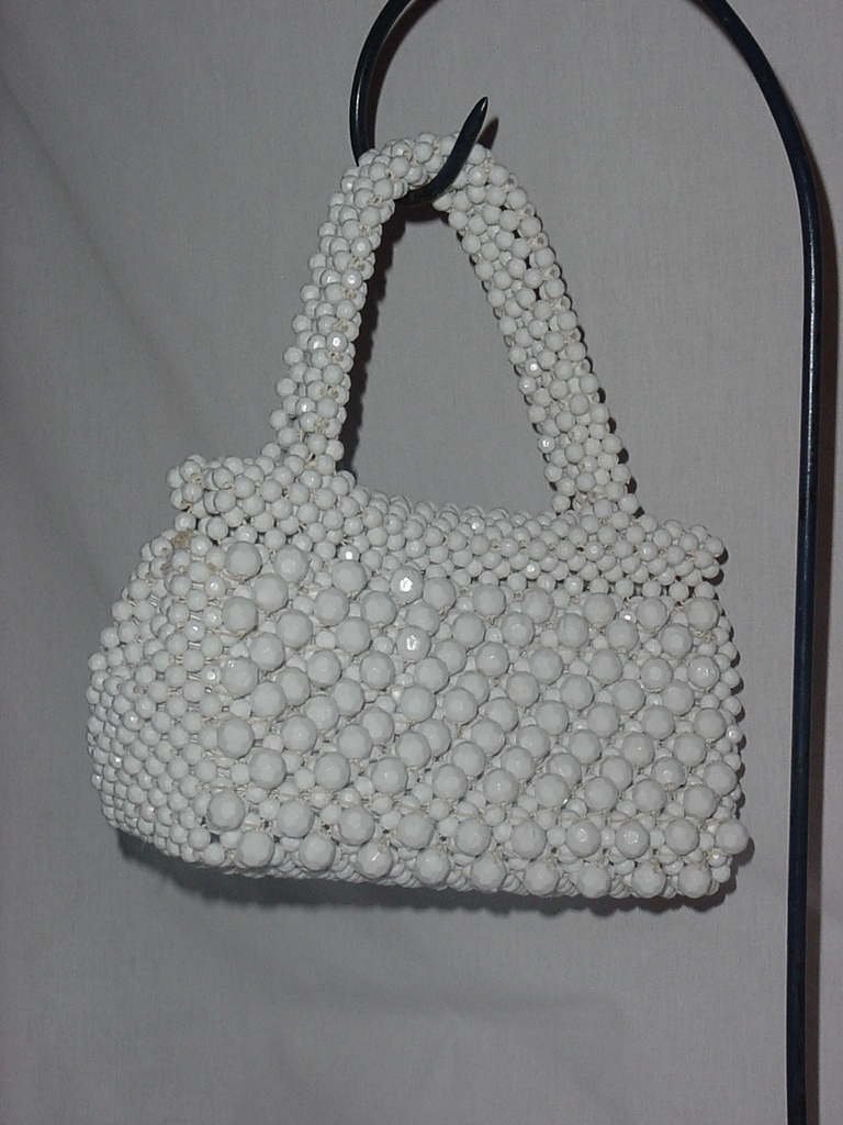 Vintage 1950s 1960s beaded purse Funky White beads Italy No. 138