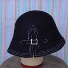 Black wool bucket hat womens winter Hat white stitch edge No. 143 Black wool bucket hat womens winter Hat white stitch edge No. 143