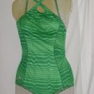 New Without Tag Womens Speedo 1 piece Green Stripe Bust 34 Swimsuit  No.  172