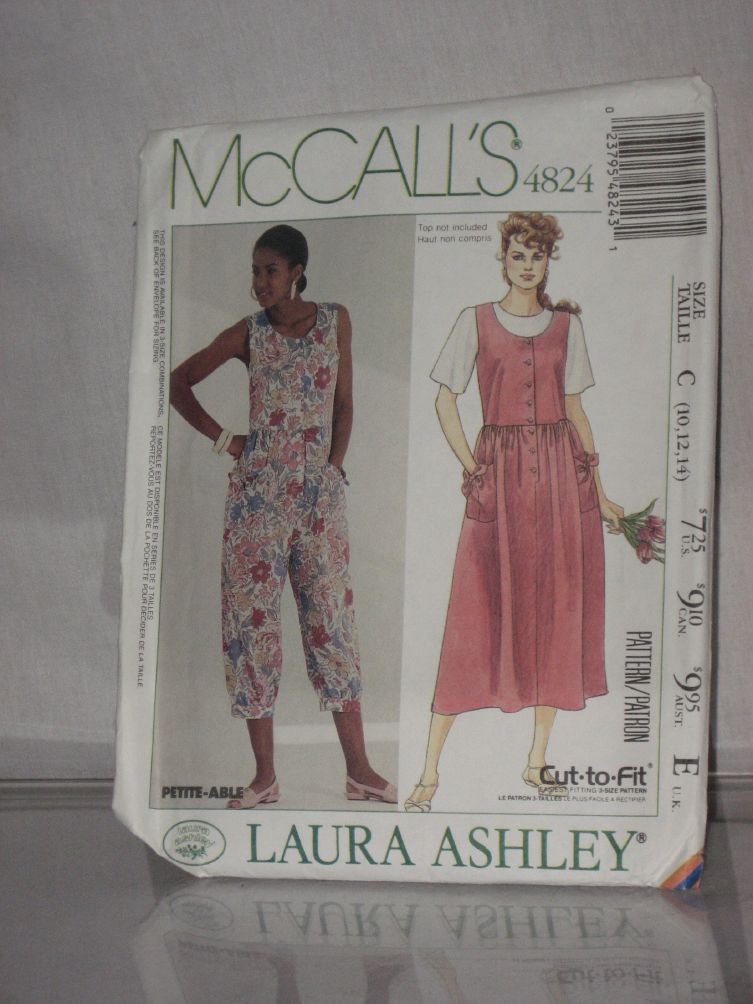 McCalls Sewing Pattern 4824 Size C 10-12-14 Laura Ashley Jumpsuit ...