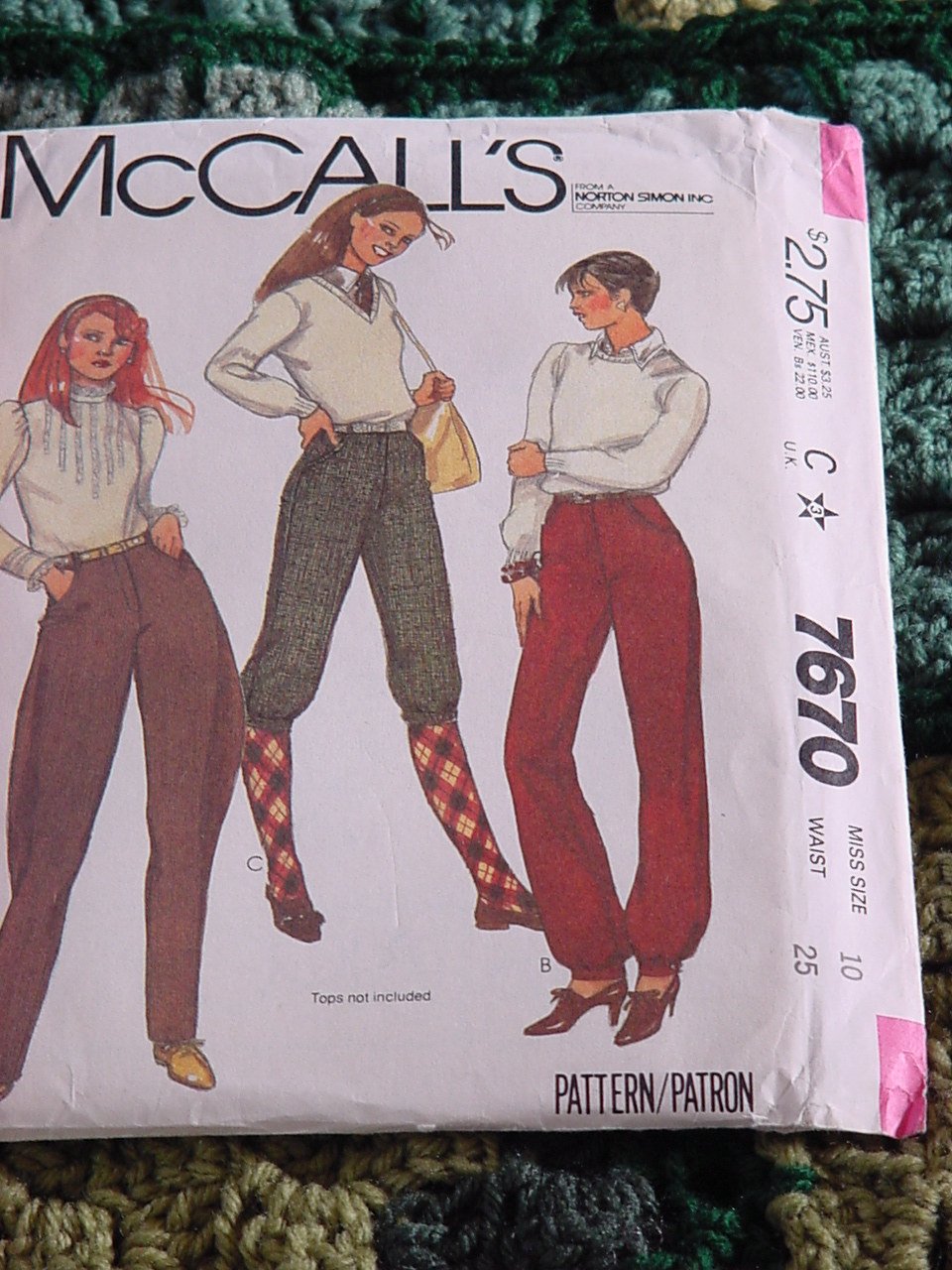 McCall sewing Pattern jodhpurs Knicker Pants 7670 Size 10 waist 25 No. 193
