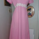 Pink dotted Swiss dress 1970s Empire Waist high Collar Short Sleeves Back train Pink dotted Swiss dress 1970s Empire Waist high Collar Short Sleeves Back train