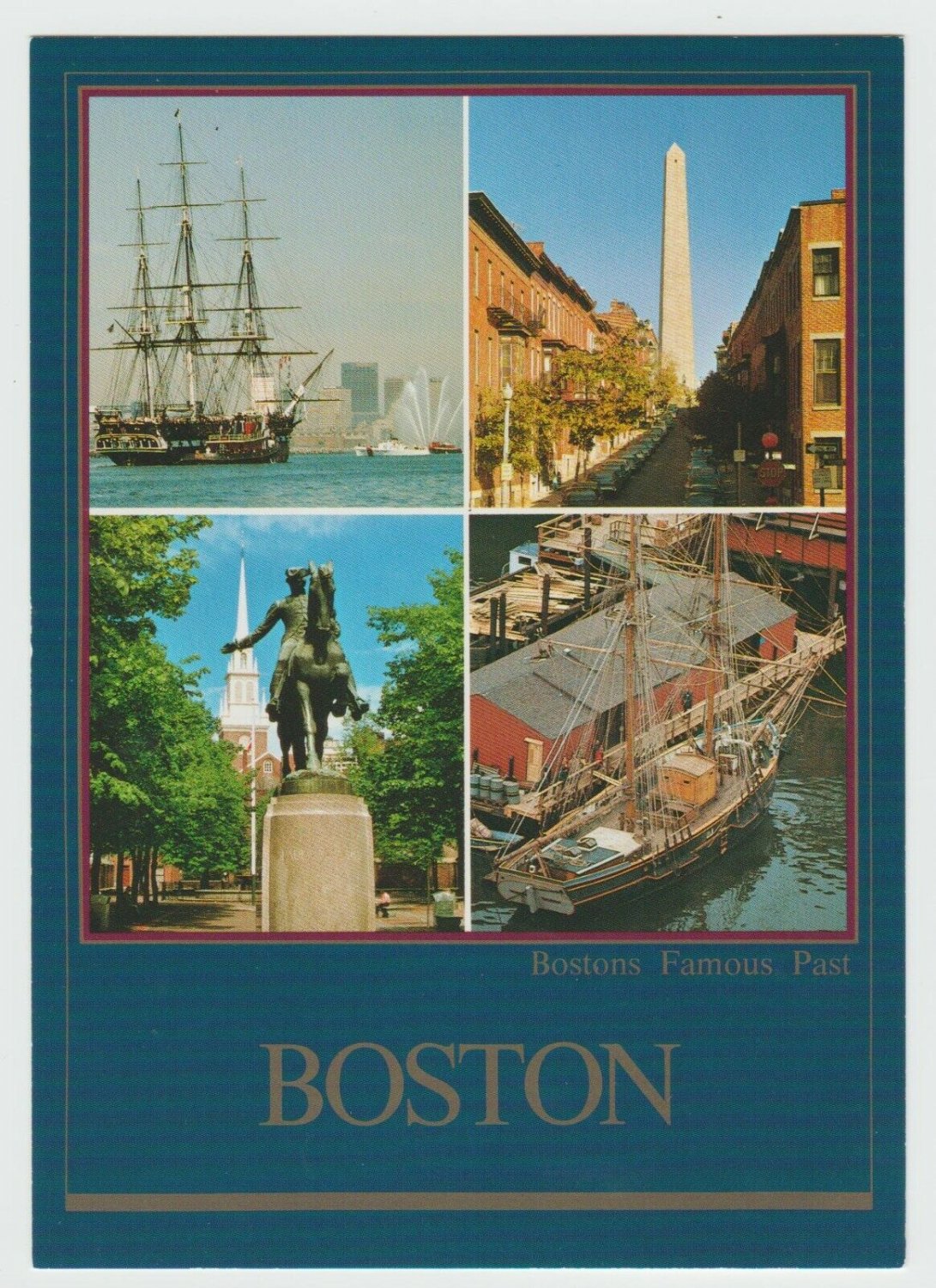 Boston Famous Past Tea Party Ship North Church MA Massachusetts Chrome Postcard