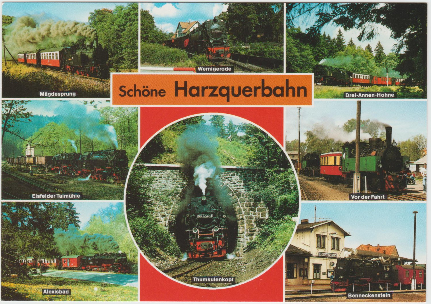 Harzquerbahn Harz Railway Stations with trains Multiview Ansichtskarte Postcard