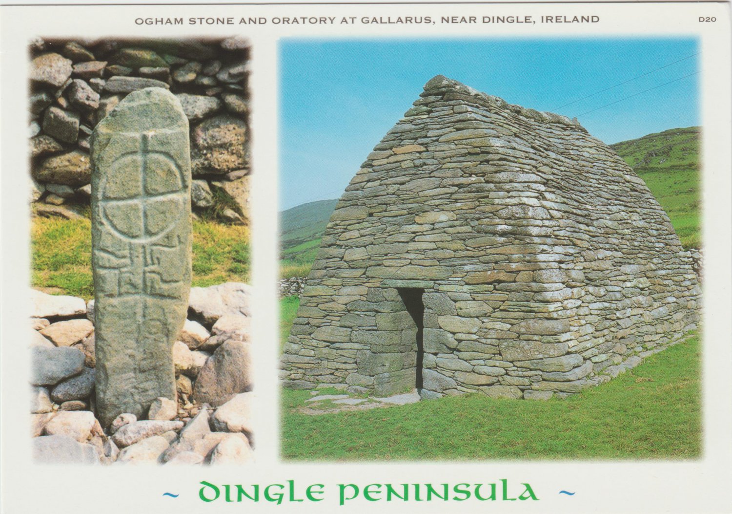 Ogham Stone & Oratory at Gallarus Near Dingle Peninsula Kerry Ireland Postcard