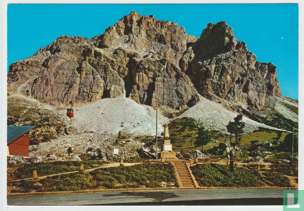Passo Falzarego con Funivia al Piccolo Lagazuoi Mountain pass Cable Car Cableways Italy Postcard