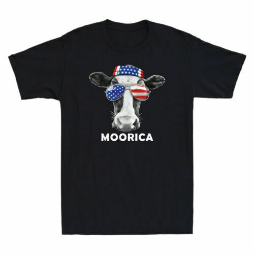 Cow Moorica 4th Of July T Shirt Usa Flag Cow Funny Menandaposs Cotton Tee