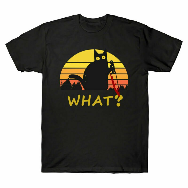 Cat What? Funny Black Cat with knife Men&aposs TShirt Black Cat