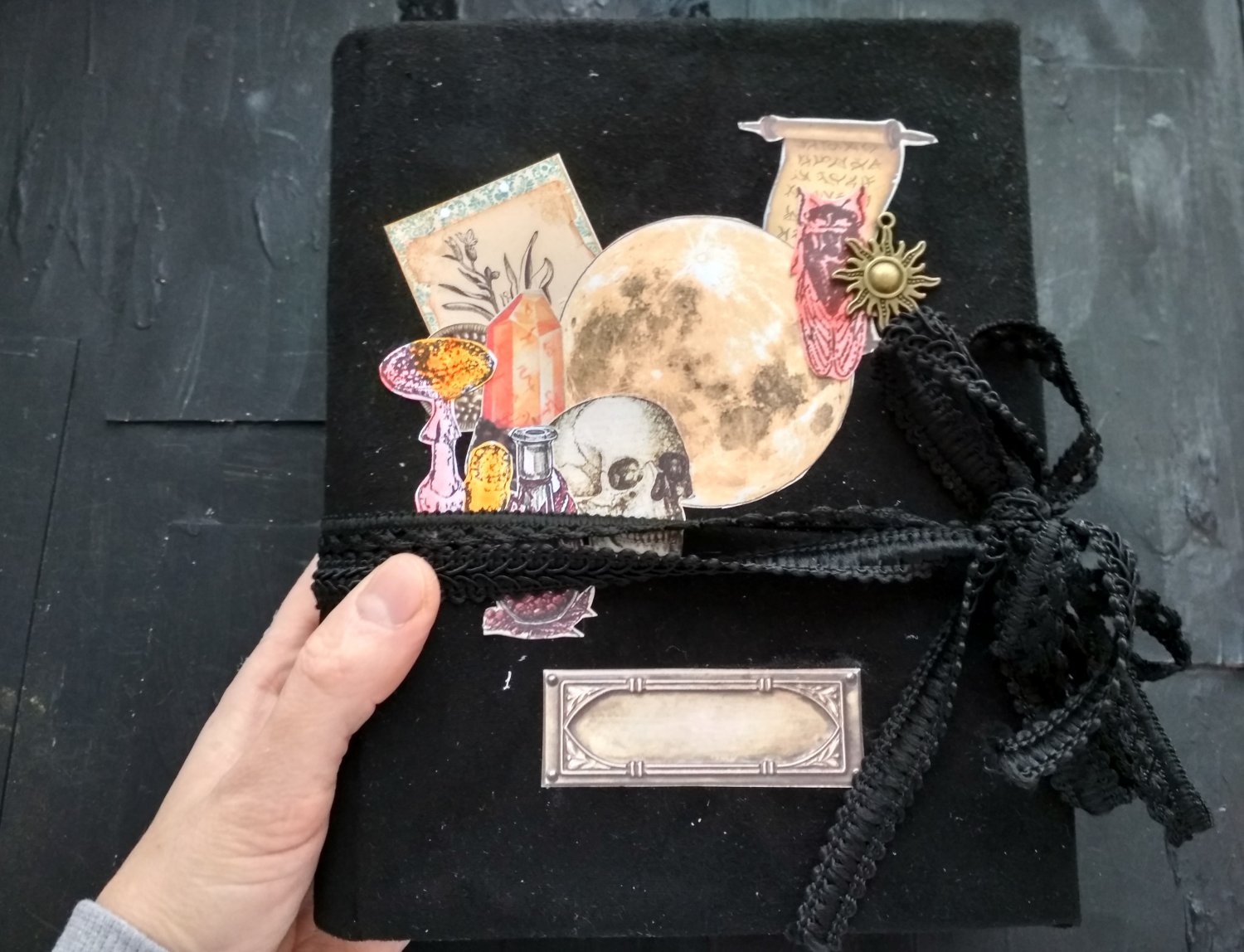 Large moon junk journal Witch halloween junk journal handmade Thick gothic notebook