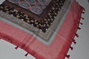 Scarf - Peach & Brown Pattern Square Scarf -