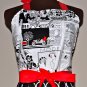 Gorgeous Retro Newspaper Print Ring Dot Apron with Red and Ruffles
