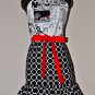 Gorgeous Retro Newspaper Print Ring Dot Apron with Red and Ruffles