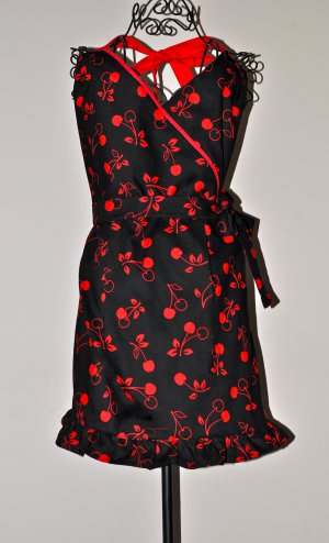 Stylish Cherry Wrap Dress Style Apron with Ruffles