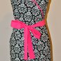 Stylish Black & White Damask Apron - Wrap Dress Style with a Touch of Pink and Ruffles