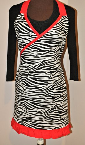 Stylish Zebra Apron - Wrap Dress Style with a Touch of Red and Ruffles
