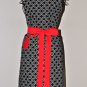 Stylish Patterned Apron with a Heart Pocket and a Touch of Red with Ruffles